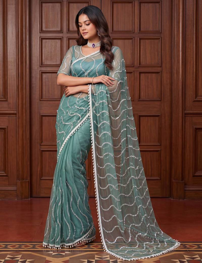 Designer beads embroidery saree