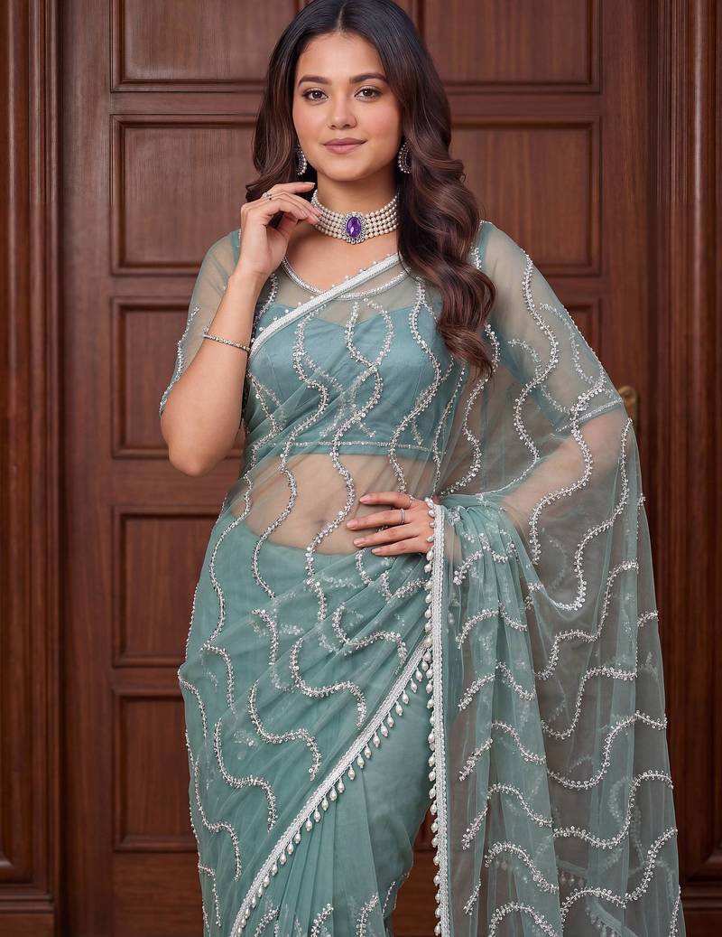 Designer beads embroidery saree