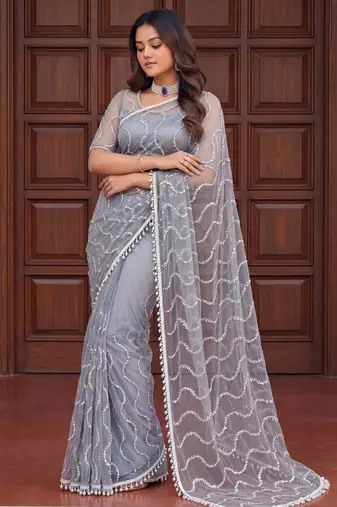 Designer beads embroidery saree