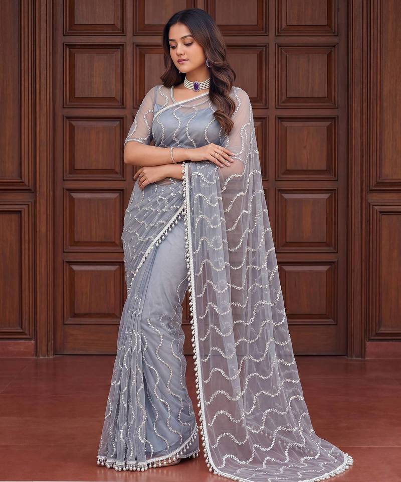 Designer beads embroidery saree