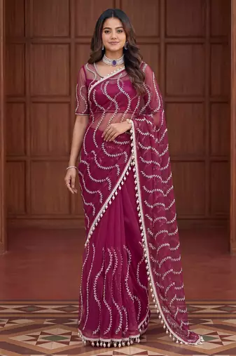 Designer beads embroidery saree