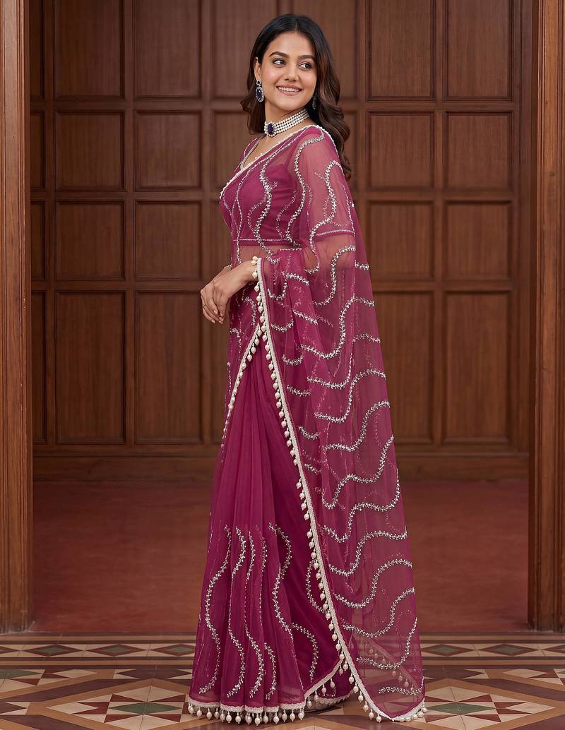Designer beads embroidery saree