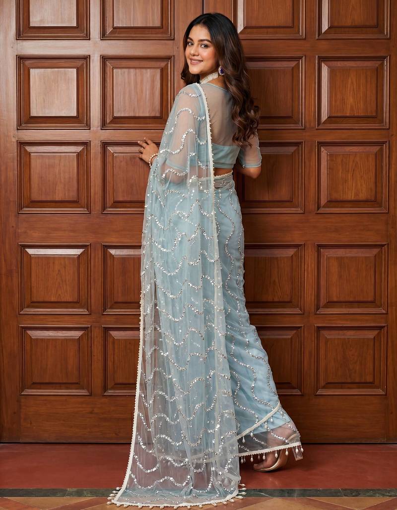 Designer beads embroidery saree