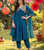 Women Ethnic Motifs Embroidered Empire Thread Work Kurta with Trousers & With Dupatta