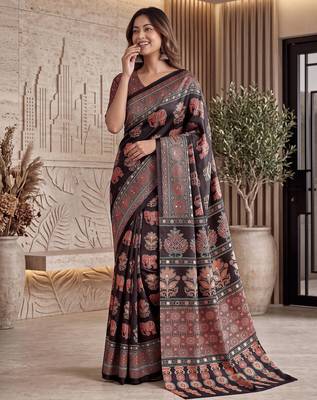 Designer ajrak digital print saree for festive 1