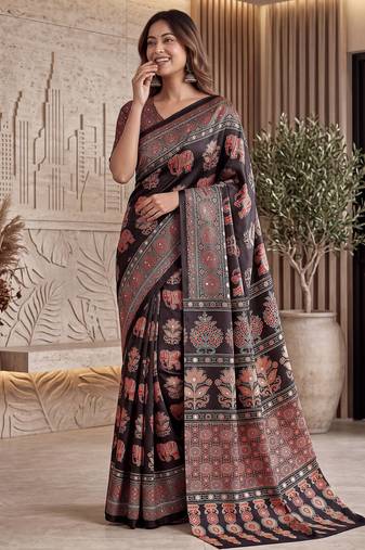 Designer ajrak digital print saree for festive