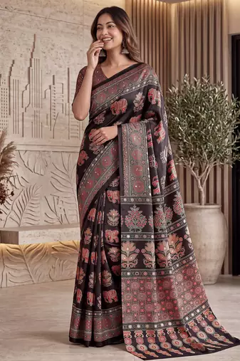 Designer ajrak digital print saree for festive