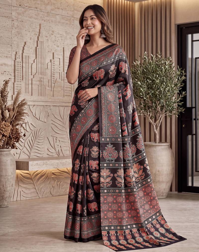 Designer ajrak digital print saree for festive