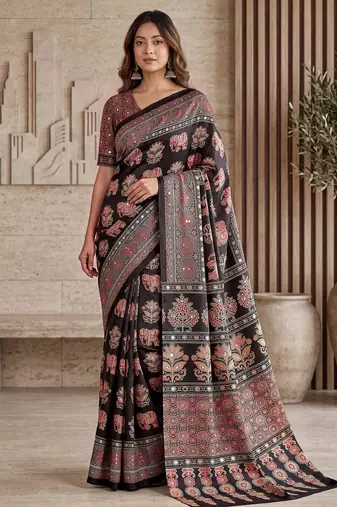 Designer ajrak digital print saree for festive