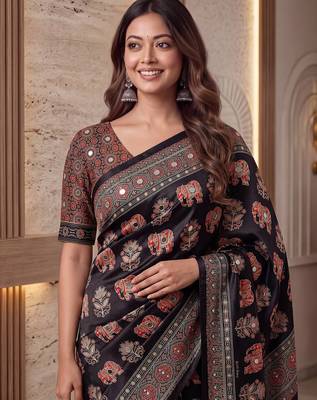 Designer ajrak digital print saree for festive 3