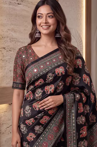 Designer ajrak digital print saree for festive