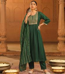 Women's Beautiful Embroidery Work Viscose Silk Fabric Flared Kurta Pant and Dupatta Set