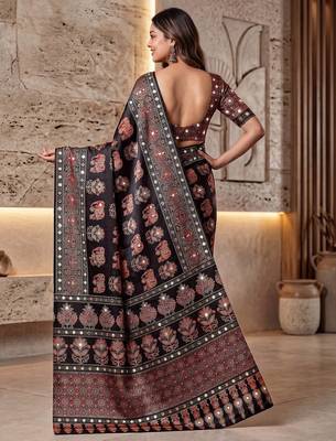 Designer ajrak digital print saree for festive 4