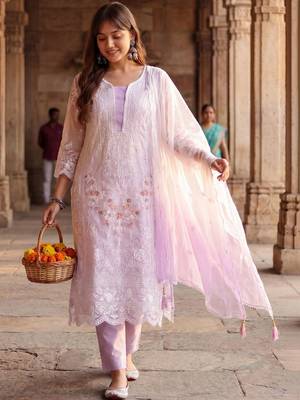 Women Ethnic Motifs Embroidered Regular Thread Work Kurta with Trousers & With Dupatta 1
