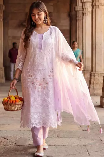Women Ethnic Motifs Embroidered Regular Thread Work Kurta with Trousers & With Dupatta