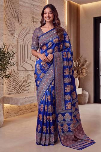 Designer ajrak digital print saree for festive