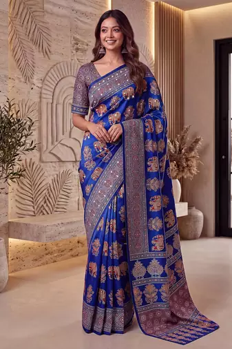 Designer ajrak digital print saree for festive