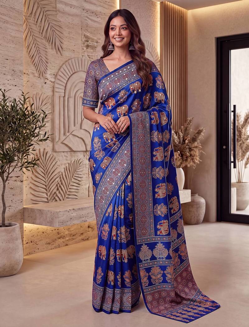 Designer ajrak digital print saree for festive