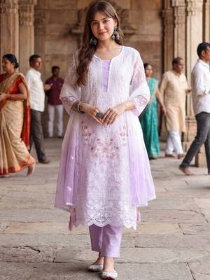 Women Ethnic Motifs Embroidered Regular Thread Work Kurta with Trousers & With Dupatta 4