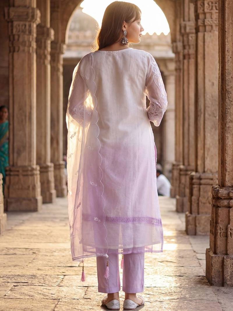 Women Ethnic Motifs Embroidered Regular Thread Work Kurta with Trousers & With Dupatta