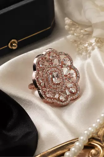 Rose Gold Finish CZ Stone Adjustable Ring