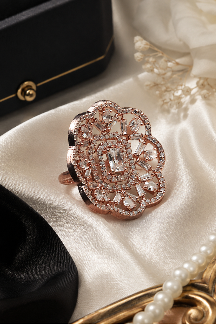 Rose Gold Finish CZ Stone Adjustable Ring