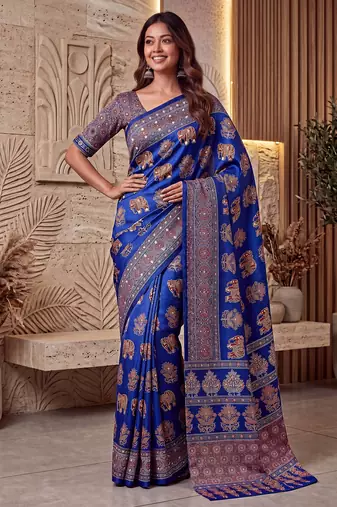 Designer ajrak digital print saree for festive