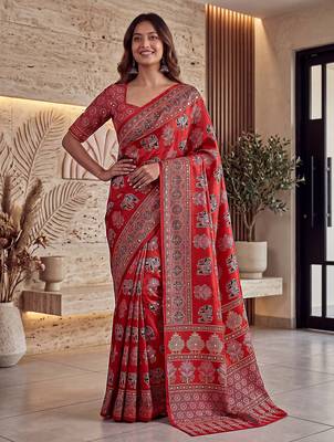 Designer ajrak digital print saree for festive 1