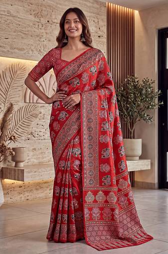 Designer ajrak digital print saree for festive