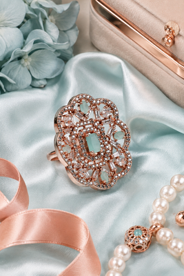Rose gold finish mint cz stone adjustable ring 2