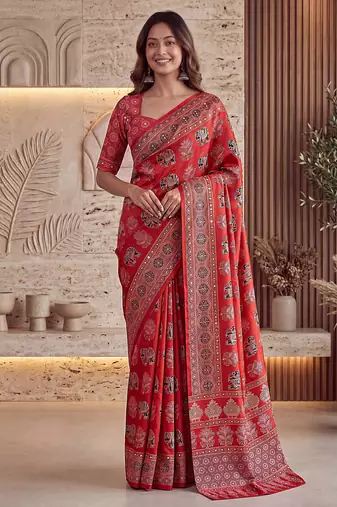 Designer ajrak digital print saree for festive
