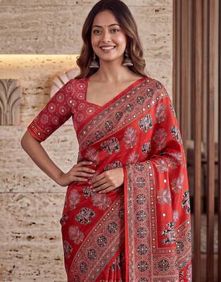 Designer ajrak digital print saree for festive 3