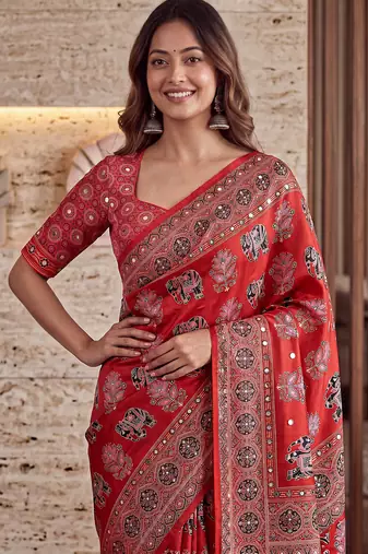 Designer ajrak digital print saree for festive
