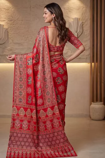 Designer ajrak digital print saree for festive