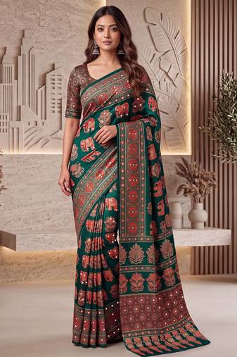 Designer ajrak digital print saree for festive