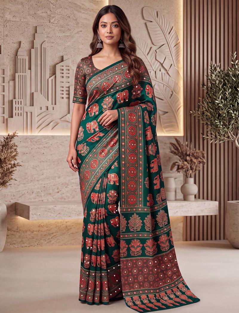 Designer ajrak digital print saree for festive