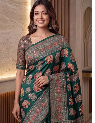 Designer ajrak digital print saree for festive 3
