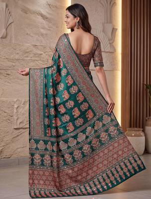 Designer ajrak digital print saree for festive 4