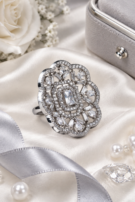 Rhodium finish cz stone adjustable ring 2