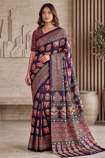 Designer ajrak digital print saree for festive