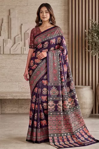 Designer ajrak digital print saree for festive