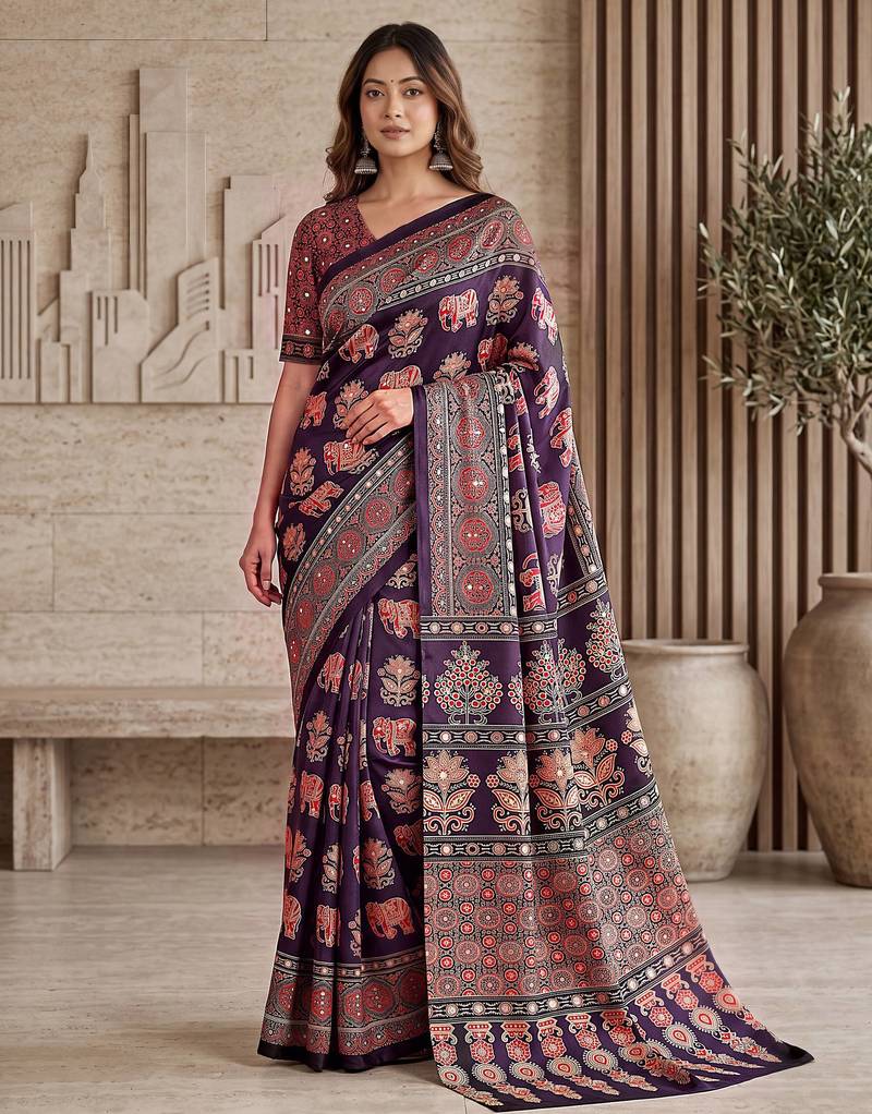 Designer ajrak digital print saree for festive
