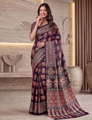 Designer ajrak digital print saree for festive 2