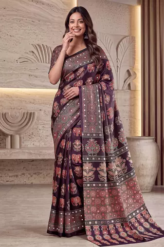 Designer ajrak digital print saree for festive