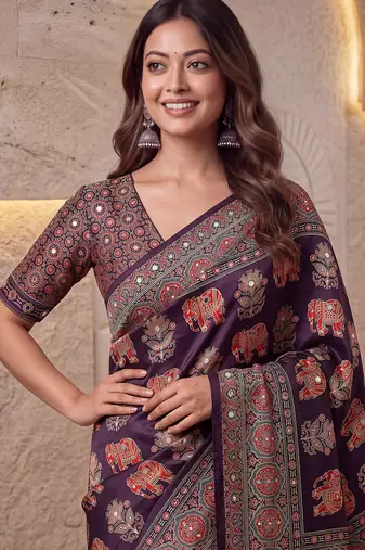 Designer ajrak digital print saree for festive
