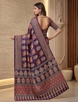 Designer ajrak digital print saree for festive 4