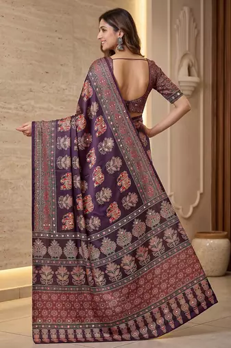 Designer ajrak digital print saree for festive