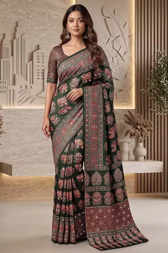 Designer ajrak digital print saree for festive