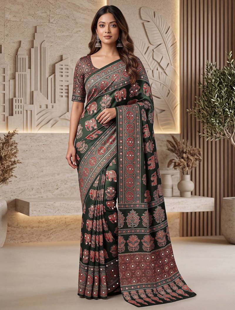 Designer ajrak digital print saree for festive