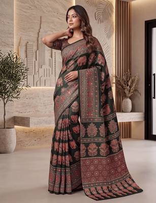 Designer ajrak digital print saree for festive 2